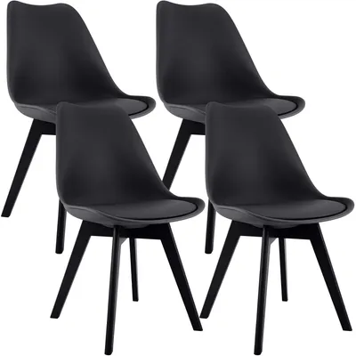Produktbild von CLP 4er Set Esszimmerstühle Linares gepolstert mit Rückenlehne Buchenholzgestell schwarz/schwarz Material Kunststoff