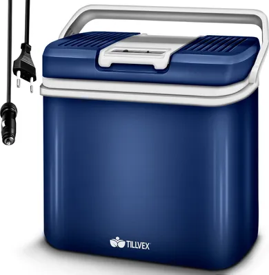 Produktbild von tillvex Kühlbox elektrisch 24L Blau | Mini-Kühlschrank 230 V und 12 V für KFZ Auto Camping | kühlt & wärmt | ECO-Modus