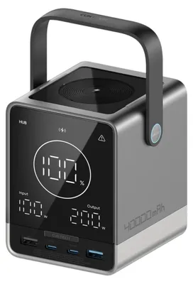 Produktbild von Cuktech Powerbank 300W 40000mAh mit kabelloser Ladefunktion, 2x USB-C + 2x USB-A - Schwarz