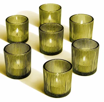 Zdjęcie produktu dla 12 sztuk, podświetlniki szklane, świeczniki, dekoracje stołowe, zielone, wymiary 5,5 x 6,5 cm
