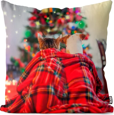 Produktbild von VOID Hund und Katze Weihnachten Kissenbezug Kissenhülle Sofakissen Kissen Deko Outdoor-Kissen Dekokissen