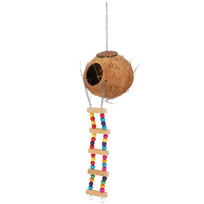 Image de Nid pour perroquet en cosse de noix de coco,Nid pour perroquet avec échelle,Nid pour oiseaux avec échelle,Nid pour oiseaux,Nid pour animaux de compagnie