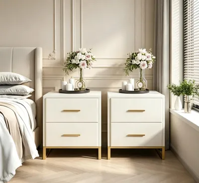 Image de Ensemble de 2 tables de chevet modernes avec espace de rangement