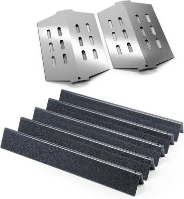 Image de Diffuseur de chaleur pour barbecue au gaz avec boutons de contrôle frontaux - Compatible avec les modèles Weber Genesis E/S-310, 320, 330 - Pièces de rechange : 7621, 7620, 7622 - Protégez votre barbecue avec ces accessoires