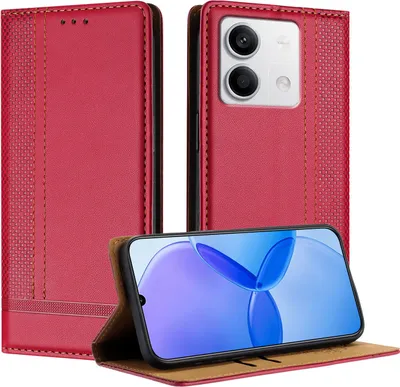 Image de Etui pour Xiaomi Redmi Note 13 5G étui en cuir avec fonction stand rouge