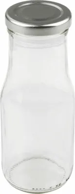 Produktbild von Dr. Oetker Milchflasche 250 ml, hochwertige Smoothie-Flasche mit Deckel, luftdichte Saftflasche, Flasche zum Selbstbefüllen, Vorratsglas mit Schraubverschluss (Farbe: Transparent/Silber)