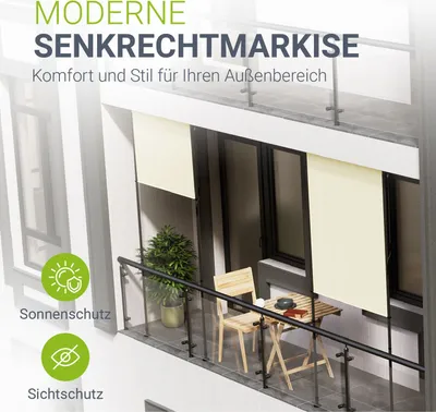 Sonnenmarkise 150 X 250 Cm Mit Aluminiumrolle – UV-Schutz Für Balkon & Terrasse, Inkl. Halterung