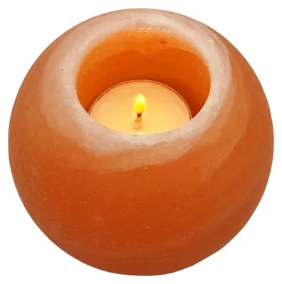 Produktbild von HAF 1x Salzkristall Teelichthalter Rund Rosa | Kristallsalz Kerzenhalter | Handgefertigt Harmonisches Licht | Stilvolle Dekoration | ohne Teelicht