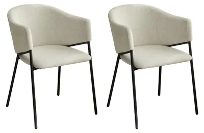 Produktbild von byLIVING Esszimmerstuhl YORK 2er Set, Polsterstuhl mit Armlehne und Rückenlehne, Sitzschale Webstoff Beige, Metallgestell Schwarz, Maße: B 54, H 78, T 60 cm