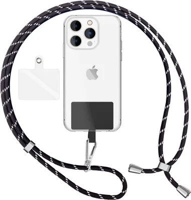 Produktbild von NALIA Universal Lanyard mit 2 Pads & Karabinerhaken - 160cm Handykette zum Umhängen -  Schwarz Weiß Zebra