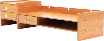 Produktbild von Monitorständer für Computer - Monitorerhöhung mit Aufbewahrung - 4 Schubladen - 2 Ebenen - MDF-Holz - 5 kg Tragkraft - 48×20×13,5 cm - Hellbraun