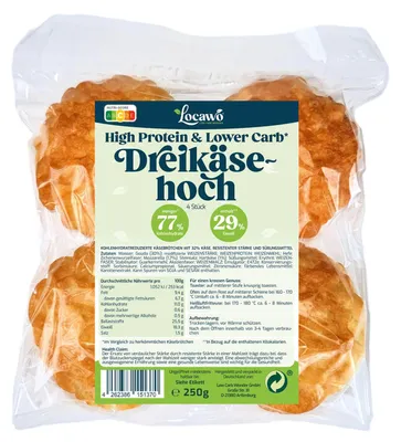 Produktbild von Locawo High Protein Low Carb Dreikäsehoch | Proteinreiche Käsebrötchen | Käsewecken 250g