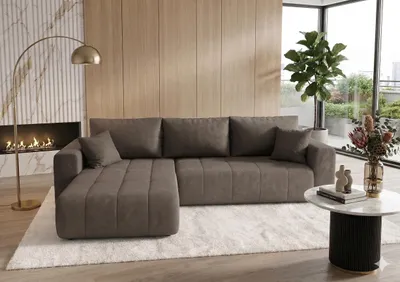 Produktbild von CORNERO Ecksofa LARA mit Schlaffunktion und Bettkasten Couch Sofa L-Form Eckcouch Sofa mit Schlaffunktion Braun Ottomane links