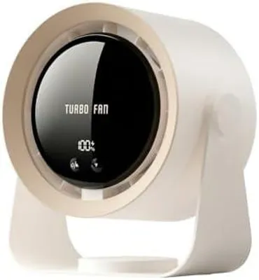 Produktbild von Tischventilator: USB-aufladbarer leiser Tischventilator mit 5400mAh Akku & LED-Display, stufenlose Geschwindigkeitsregelung, 90° schwenkbar & aufhängbar für Büro, Schlafzimmer, Wohnheim