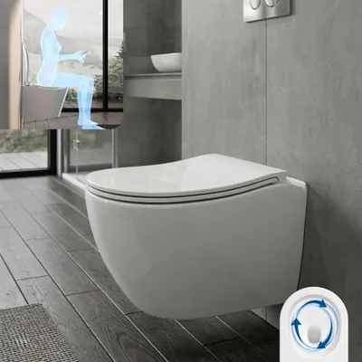 Produktbild von AQUA for you | WC-Becken - Lavita Ergoseat 3.0 - Hänge-WC Rimless - 52x36 cm - Weiß - mit WC-Sitz, Soft-Close, Wirbelspülung, Keramik