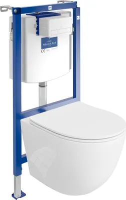 Produktbild von DOMINO | Villeroy&Boch ViConnect H112 Vorwandelement Unterputz WC mit Bedienplatte + Wand Hänge Tiefspül WC Sinto Weiß Spülrandlos | WC- Komplettset |