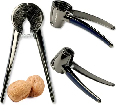 A nutcracker with two walnuts.