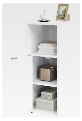 Produktbild von Schmaler Nachttisch, Beistelltisch mit offenem Fach und Tür, Verstellbare Ablage, 25x62x35 cm, Nachtschrank für das Schlafzimmer, Weiß
