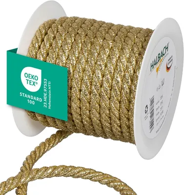 Produktbild von Seidenbänder Premium Kordel Gold | Breite: 10mm Länge: 10m | Kordel für Dekorationen | Goldschnur für DIY Handwerk und Geschenkverpackungen, Farbe: Gold