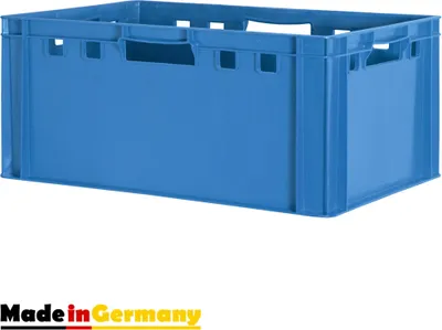 1x Euro-Plastikkiste E3, blau, mit Griff auf jeder Seite, made in EU