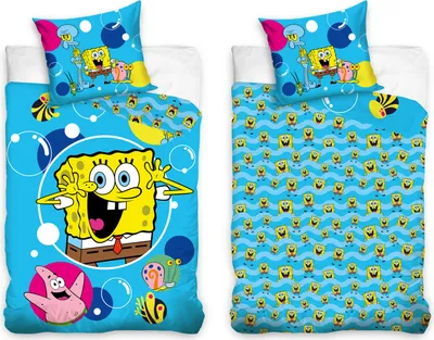 A collage of two Spongebob Squarepants themed duvet covers and pillowcases.