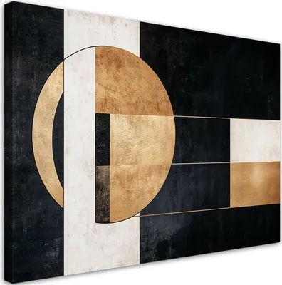 Produktbild von Leinwandbild Geometrische Abstraktion in Schwarz und Gold 90x60 Feeby Schwarz bild für die wand bereit zum aufhängen