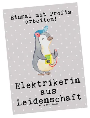 Produktbild von Mr. & Mrs. Panda Ansichtskarte Elektrikerin Leidenschaft - Grau Pastell - Geschenk, Gesellenprüfung, Spruch, einzelkarte, Beruf, Postkarten, Ansichtskarten, Ausbildung