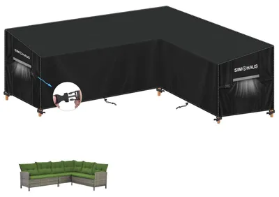 Zdjęcie produktu dla Pokrowiec na meble ogrodowe, kształt L, wodoodporny, wymiary 250x190x90x80/60 cm, materiał Oxford 420D, kolor: szary