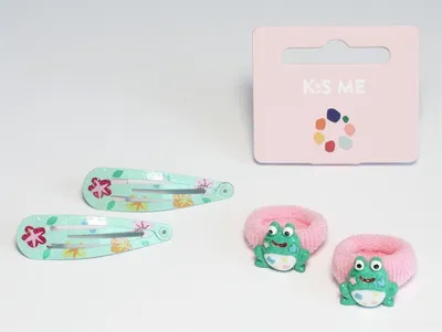 Produktbild von Haarschmuck Set: ClicClac & Haargummi mit Frosch-Motiv, bunt handbemalt, 5 cm