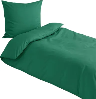 Produktbild von Traumschlaf Uni Mako-Satin Bettwäsche 200x220 cm + 2x 80x80 cm dunkelgrün
