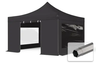 Produktbild von TOOLPORT 4x4m Stahl Faltpavillon, inkl. 4 Seitenteile, schwarz