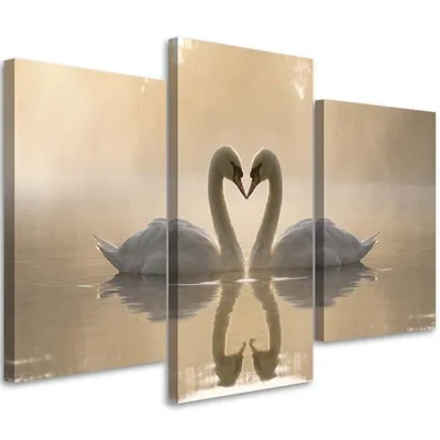 Produktbild von Triptychon auf leinwand weiße schwäne 150x100 cm Feeby beige wandbild bereit zum aufhängen