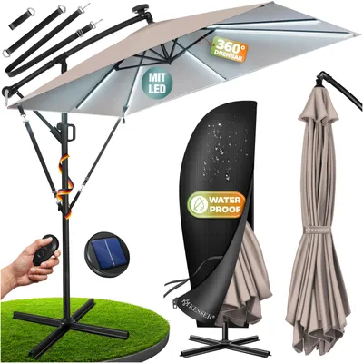 Produktbild von KESSER® Ampelschirm Holly Sonnenschirm Rechteckig mit und ohne LED Solar inkl. Abdeckung + Windsicherung mit Kurbel | Kurbel-Schirm mit Ständer UV-Schutz Aluminium Wasserabweisend Ø350cm Gartenschirm