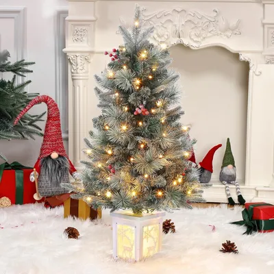 Produktbild von LED Weihnachtsbaum 93 cm 3ft 78 warmweiße LEDs 8 Modi Batteriebetrieb Schneeflocken Lichtbox Tischdeko