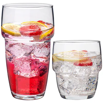 Produktbild von KONZEPT Gläser Set 12 teilig stapelbar, 6er Longdrinkgläser 300ml und 6 er Trinkgläser 240ml, Wassergläser Spülmaschinenfest, ideal für Wasser, Saft