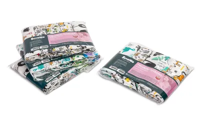 Two packages of baby muslin cloths with animal prints, displayed on a white background.
