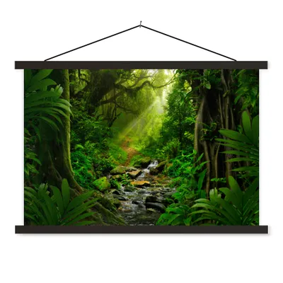 Produktbild von MuchoWow® Textilposter Dschungel - Wasser - Laub - Sonne - Natur 90x60 cm mit schwarzem Rahmen - Aufhängungssatz