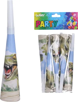 Image de Trompettes de fête DINO 20 cm, 6 pièces