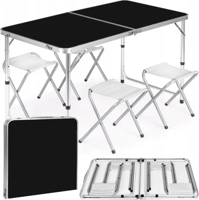 Zdjęcie produktu dla Stół składany 120x60cm Heckermann Czarny + 4x Taboret