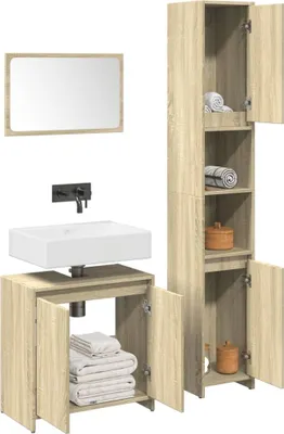 Produktbild von 3-tlg. Badmöbel-Set moderne - mit Stauraum - Sonoma-Eiche Holzwerkstoff - Badezimmer CC17932