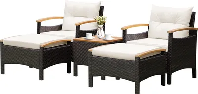 Produktbild von GOPLUS 5-teiliges Gartenmöbel-Set aus PE-Ratten, Balkonmöbel mit Rattentisch, Sitzkissen und Ottomane, Terrassenmöbel für Garten, Hof & Terrasse