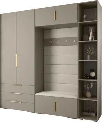 Produktbild von MEBLE KRYSPOL Inova 1 Möbelset Garderobe, 236,7x240x47cm - Kaschmir, Manila 02, Gold