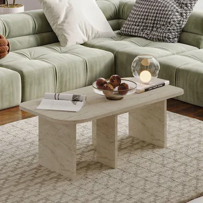 Obrázok produktu pre Skye Decor, luxusná sada konferenčných stolíkov (2 kusy), travertín, 90 x 35 x 45 cm | 100 % melamínom potiahnutá drevotriesková doska, hrúbka: 18 mm | Ideálne do moderného interiéru, elegantné a funkčné.