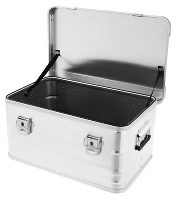 Produktbild von Aufbewahrungsbox 50 l - Wasserdichte Alukiste mit Deckel - Stapelbare Outdoor Campingbox mit Gummidichtung - Silber