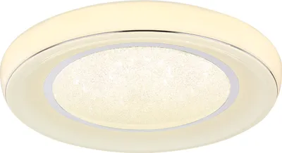 Produktbild von Globo Lighting Deckenleuchte Metall weiß, verchromt, Kunststoff opal sparkle, Kunststoffkristalle klar, dimmbar, mehrere Stufen über Wandschalter, Farben fixierbar, Memoryfunktion, Nachtlicht, Timer, Fernbedienung, Batterie inkludiert 2x AAA 1.5V, ø: 650mm, H: 95mm, inkl. LED 30W 230V, 320-3200lm Source, 260-2600lm Output, CCT 2700-6500K