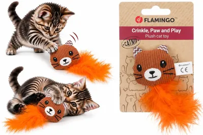 Plüsch-Katzenspielzeug mit Feder, 20 cm, Orange