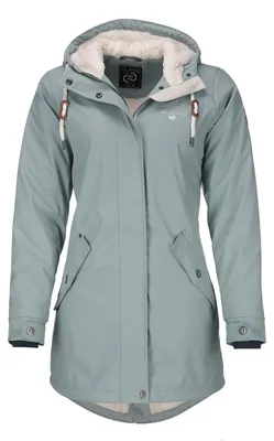 Produktbild von Dry Fashion Damen Regenmantel Malmö - Frauen Regenjacke Jacke mit Kapuze Lang Winddicht Wasserdicht Gefüttert mit Teddyfleece in Pastellblau Größe 40