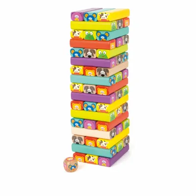 Produktbild von small foot 11973 Wackelturm Tiere aus Holz, 52 Spielsteine mit lustigen Tiergesichtern, für Kinder ab 3 Jahren
