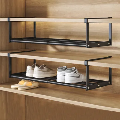 Image de Étagère à chaussures suspendue pour placards, organiseur coulissant de 40 à 70 cm à placer sous le placard – idéal pour ranger et organiser les vêtements dans la cuisine. (Noir, 1 pièce)