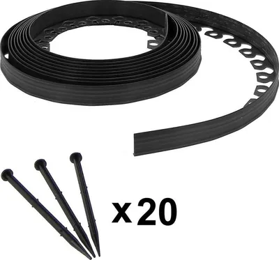 Produktbild von Flexible Garteneinfassung – 3,8 cm x 10 m – 20 Befestigungspfähle – Schwarz